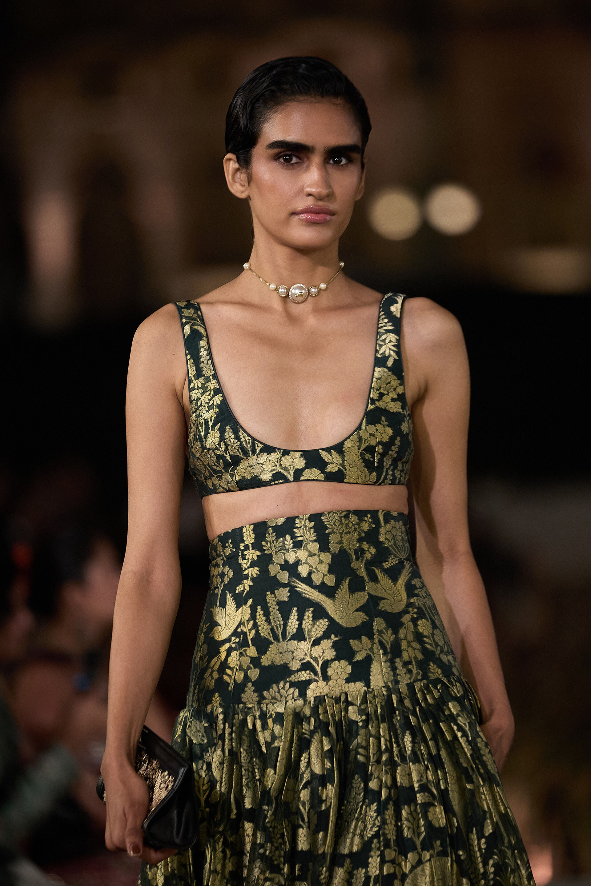 Masara Handwoven Benarasi Silk Skirt Set - Green